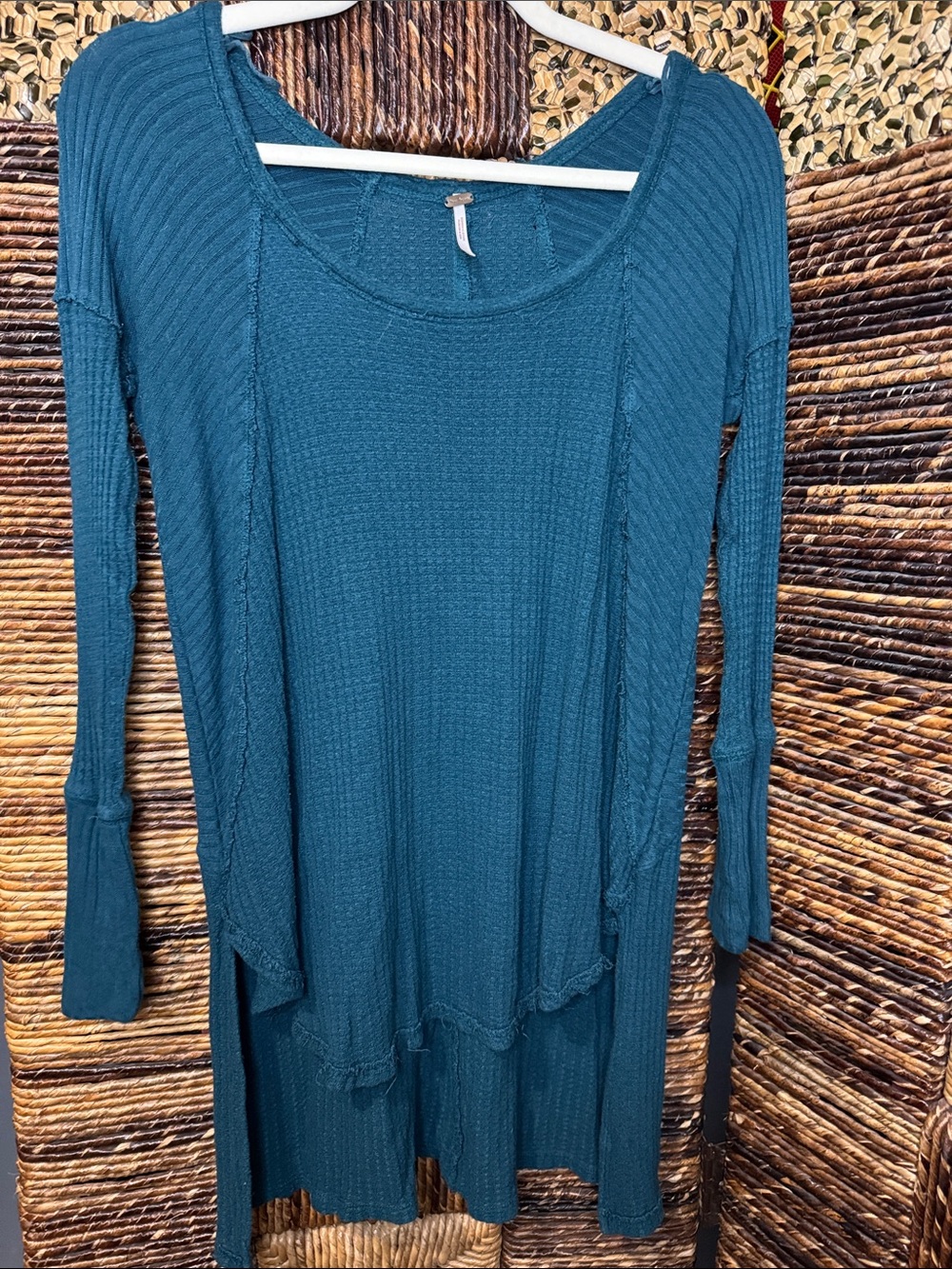 Free People Teal Long Sleeve Waffle Knit Tunic